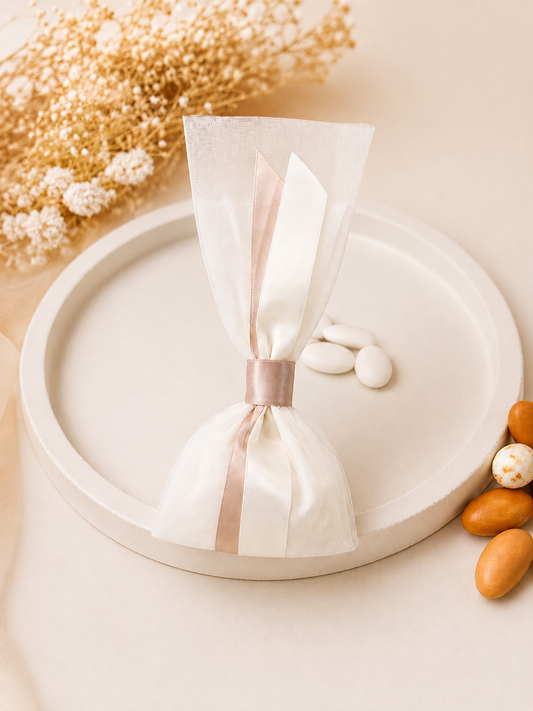 Μπομπονιέρα γάμου με τούλι elegant economy 